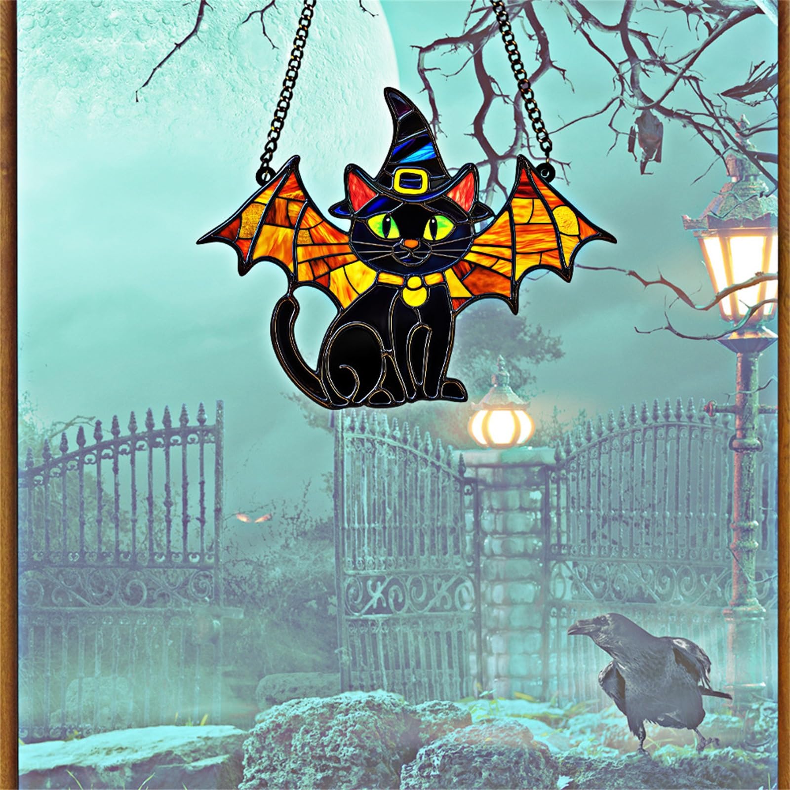 アクリル画 猫のハロウィンナイト満月の夜 F4 Amazon.co.jp: ハロウィン 黒猫 ステンド アクリル ウィンドウ